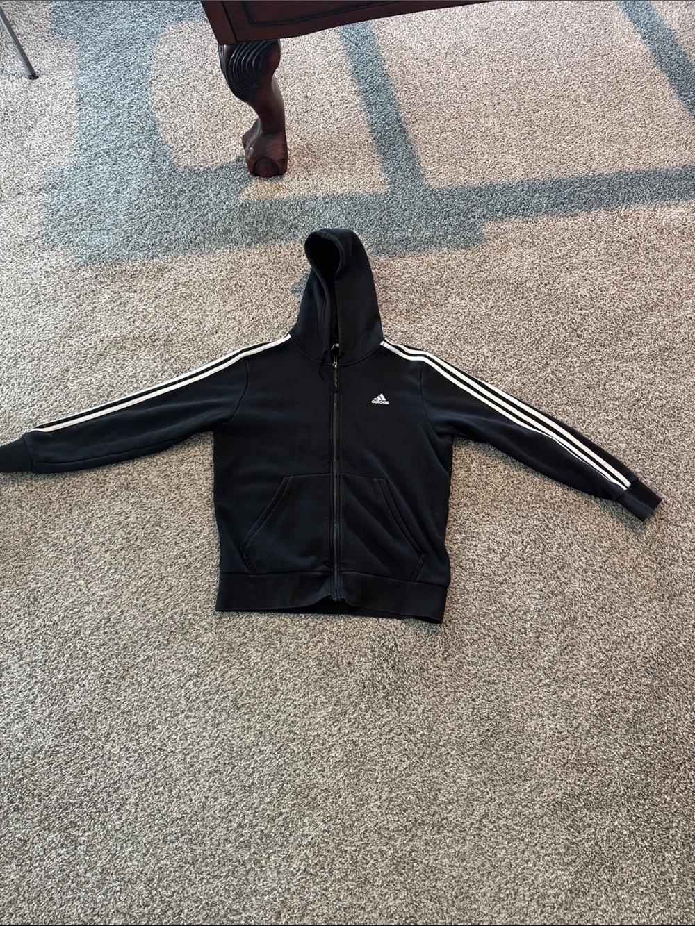adidas Black Hoodie with White Three-Stripe Sleeves